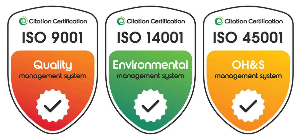 Citation Certification ISO badges — ISO 9001 Quality Management System, ISO 14001 Environmental Management System and ISO 45001 Occupational Health & Safety Management System